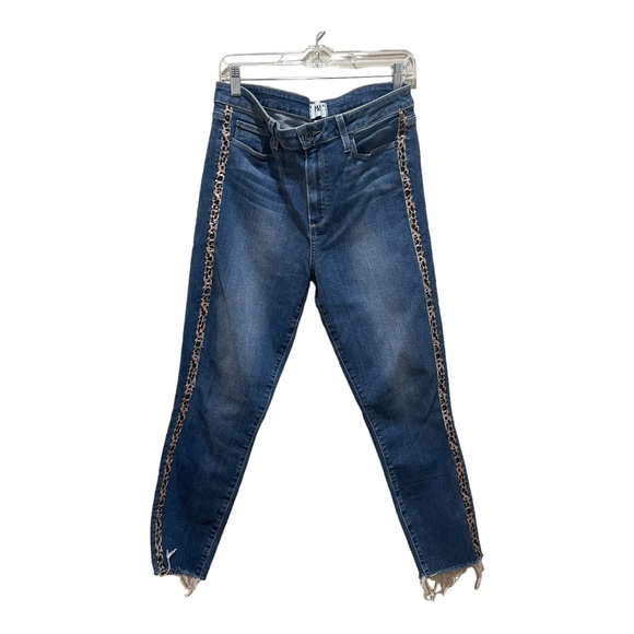 PAIGE Hoxton Crop Side Leopard Stripe Jeans Size 32 - Picture 4 of 10